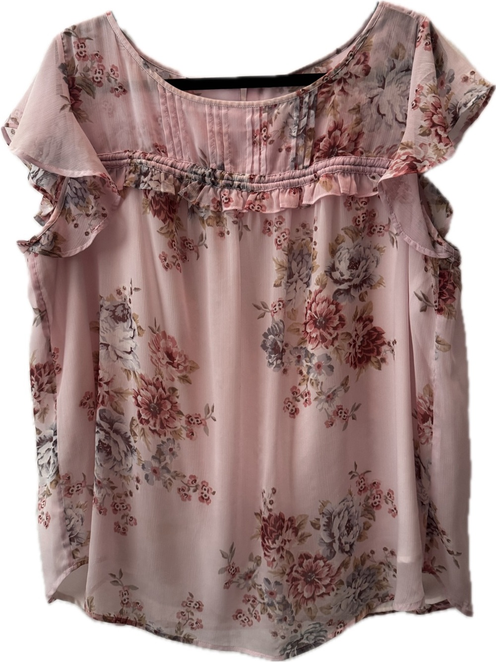 LOFT Blush Pink Floral Ruffle Sleeve Top